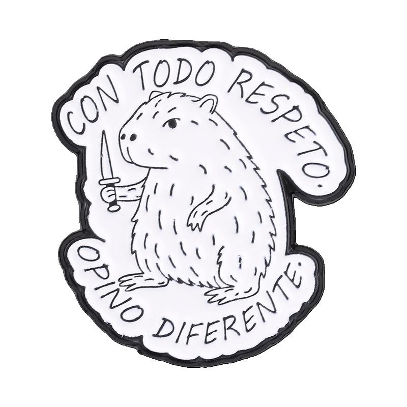 Cute Animal Capybara Cat with Knife Enamel Pins Con todo respeto opino diferente Spanish Quotes Brooch Lapel Badge Jewelry Gifts
