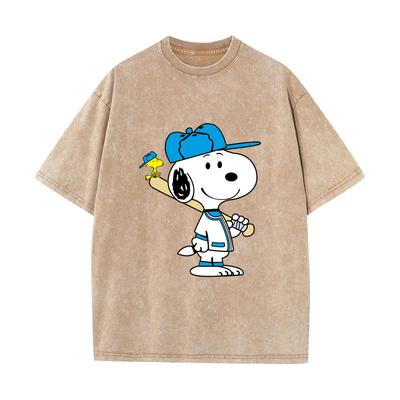 XH+77 MINISO 2026 Lato Vintage Spierana Z Nadrukiem Czysta Bawełna Styl Na Ramię Męski i Damski Okrągły Dekolt Krótki Rękaw Koszulka dla Pary