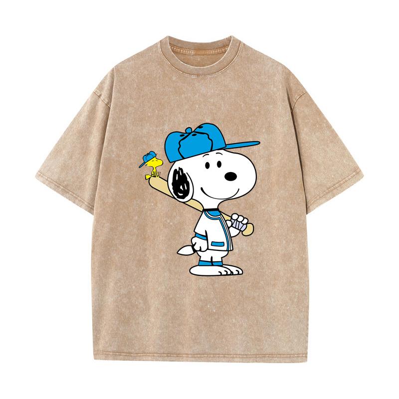 SX-77 MINISO 2026 Été Lavage Vintage Imprimé Coton Pur Style Épaule Hommes et Femmes Col Rond Manches Courtes T-shirt Couple