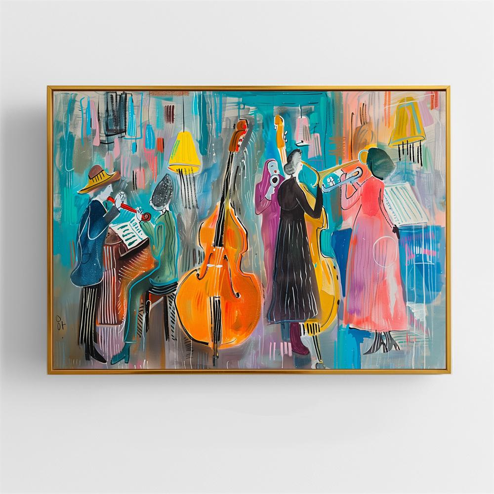 Colorful Musician Ensemble Art Poster Jazz Expressions Art Print Abstract Jazz Band Wall Decor Musical Instruments Canvas Prints 21X30CMNo Framed