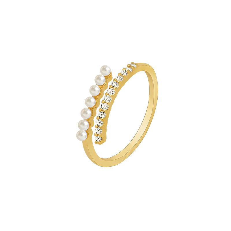 Adjustable Pearl Open Ring Women's INS Simple Delicate Temperament Fashion Personality Design Wedding Party Daily Hand Jewelry