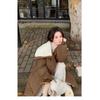Winter Women Coat Long Length College Style Over Knee Big Collar Warm Lamb Wool Blend Jacket Trendy