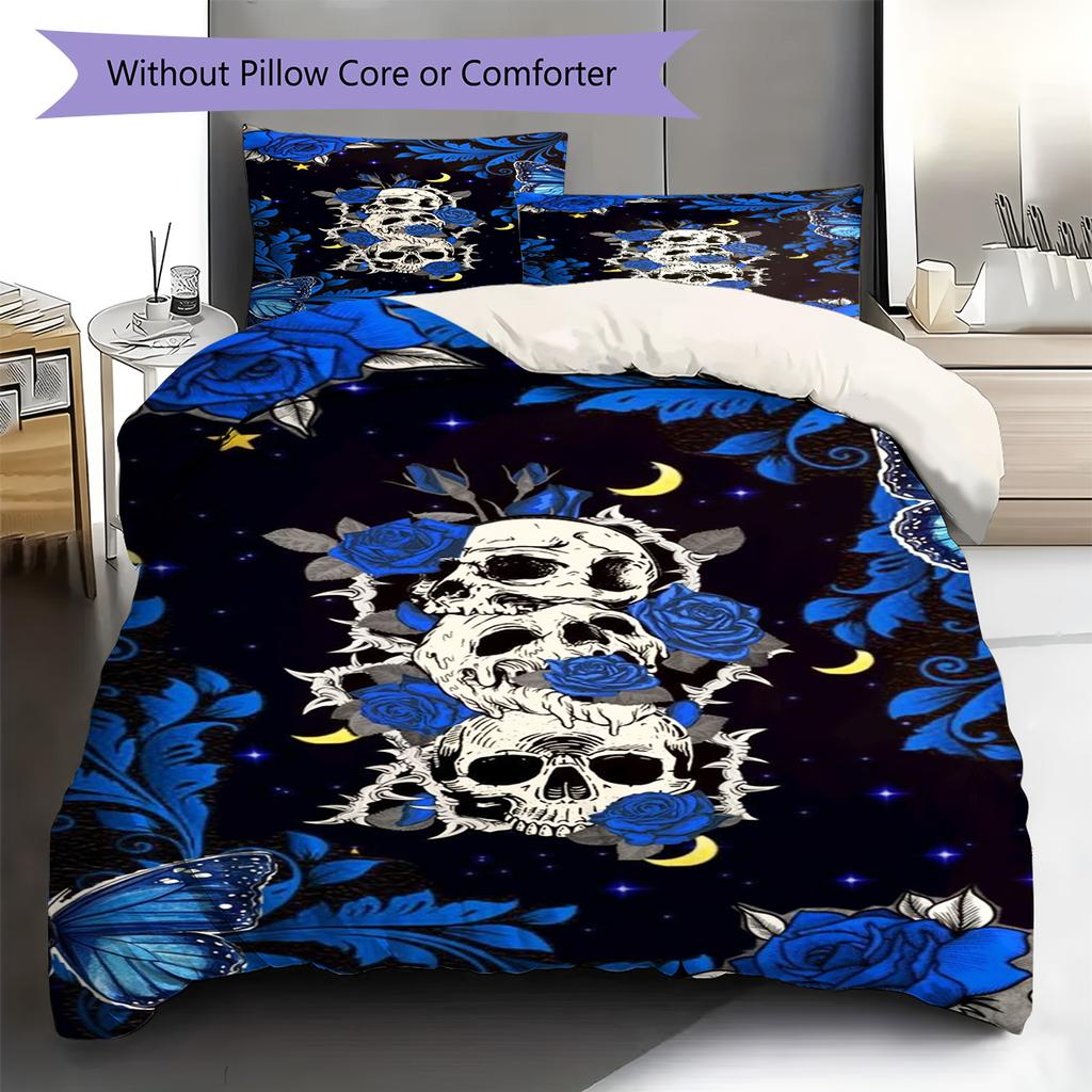 Gothic Skull Pattern Bedding Set Quilt Cover Pillowcase Home Decor Gift (1 * duvet cover + 2 * pillowcase, without core)