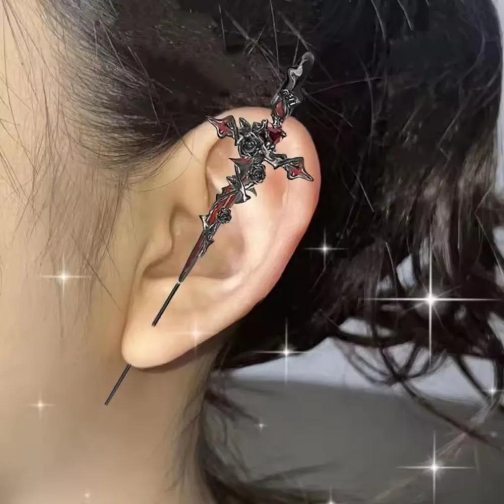 1 PZ Orecchino Retro Dark Gothic Punk Croce di Rosa Spina Unisex Piercing Ago per Orecchio Orecchini a Bottone Orecchini a Pendente Gioielli