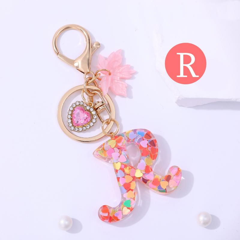 Fashion Pink A To Z Letter Keychain 26 Initials Alphabet Heart Pendant Car Keyring Backpack Hanging Decoration Couple Gift