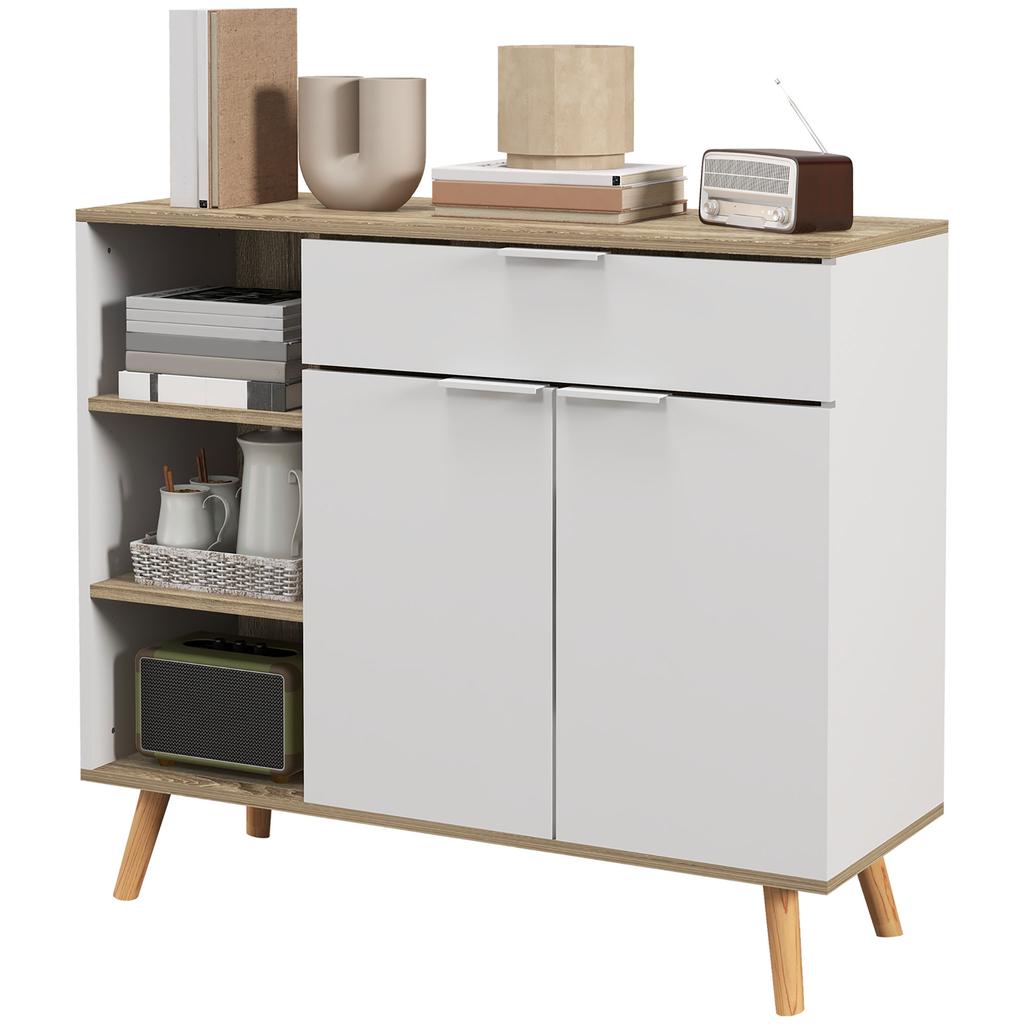 Kitchen Sideboard Storage Unit 1 Drawer 1 Double-Door Cupboard 3 Adjustable Shelves 95 x 35 x 85 cm White