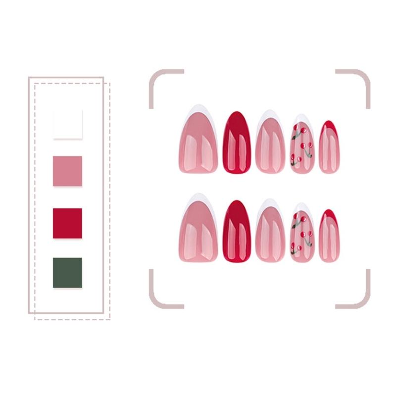 Almond Press on Nail Glossy Fake Nail Stick on Nail in 12 Sizes,24Pcs French Nail Tips for DIY Nail Art Decorations