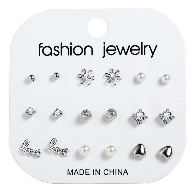12 Pairs / Set of Bohemian Alloy Heart Moon Earrings Set Women Fashion Jewelry Party Gifts