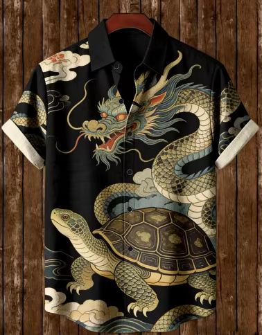 Men s new vintage short-sleeve shirt, Beast Tiger high-definition printed shirt, Hawaiian vacation design clothing for men XXS