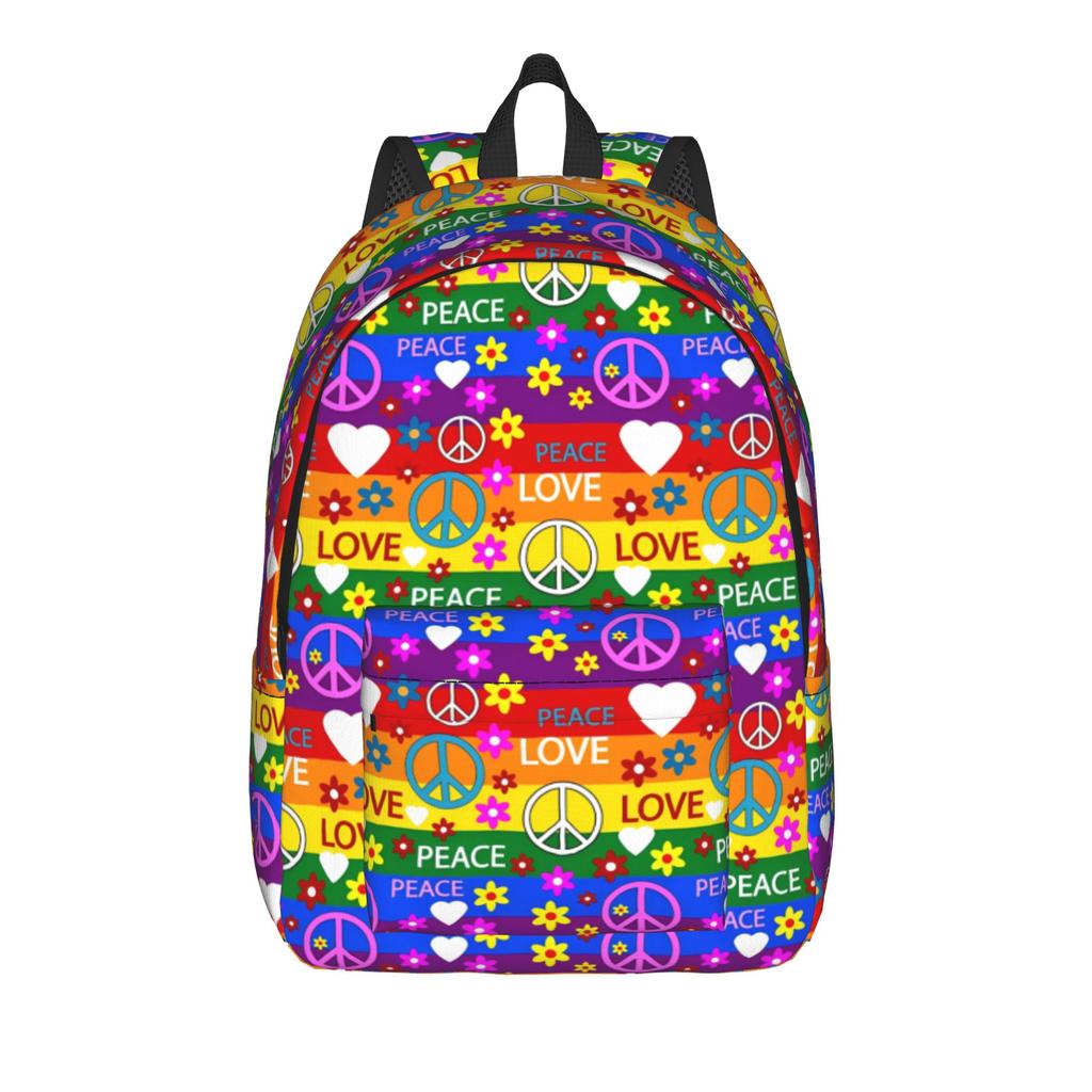 Peace Foral Love Pattern Teenage Backpack Durable Student Hiking Travel  Daypack for Men Women Laptop Shoulder Bag