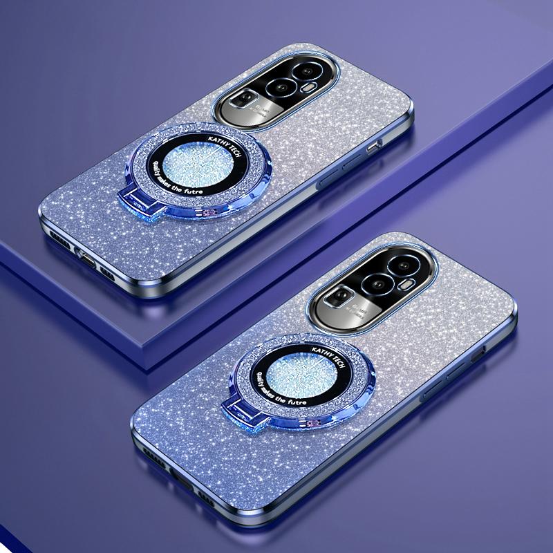 Glitter Plating Magnetic Holder Phone Case For OPPO Reno 12 12F 11 11F 10 8 7 Pro Plus 4G 5G Cover