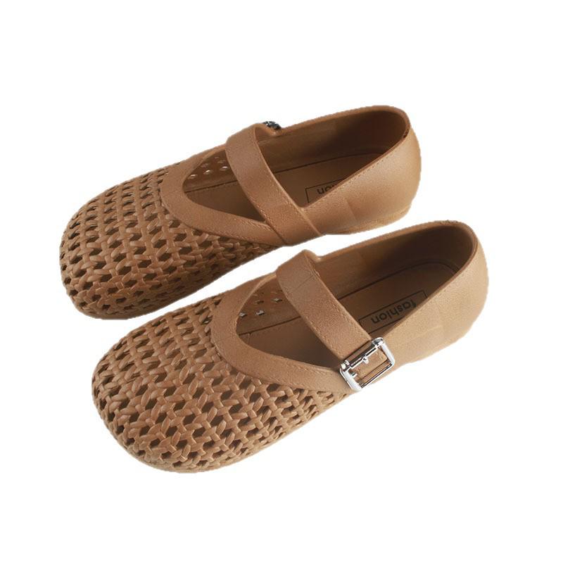 Damsandaler för sommaren, med öppen tå, för fritid - Enfärgade, ihåligt mönster, spännrem