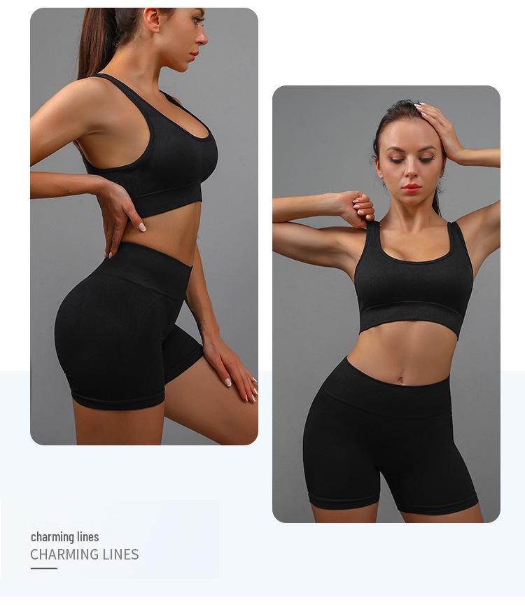 Women's Smiley Face Yoga Set: Breathable Peach Butt Shorts & Beautiful Back Bra