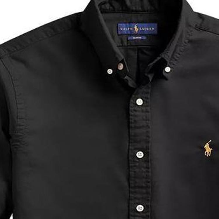 Polo Ralph Lauren Ss23 Einfarbiges Logo Besticktes Langarmhemd Herrenhemden Schwarz 710767828-001
