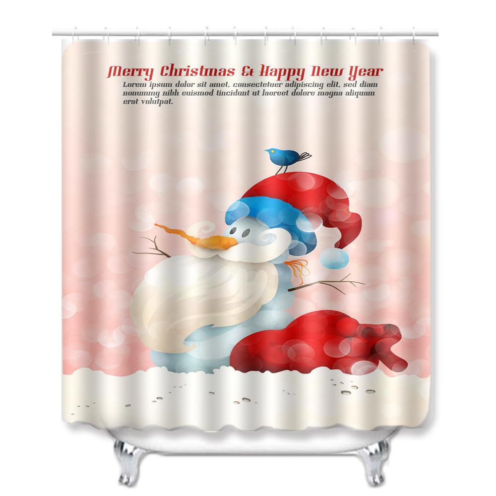 Christmas Shower Curtain Floor Mat Combination Four-Piece Set Bathroom Toilet Carpet Shower Room Mat Foot Mat