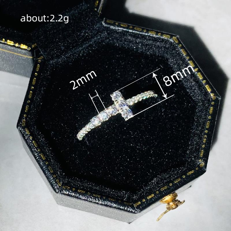 Minialist Women Ring Cross Design Versatile Wedding Party Fashion Accessories Inlaid Shiny CZ Thin Silver Color Jewelry