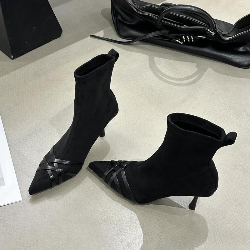 SUOJIALUN New Brand Women Ankle Boots Fashion Pointed Toe Ladies Elegant Short Boots Thin High Heel Dress Chelsea Pumps 35 8840₽