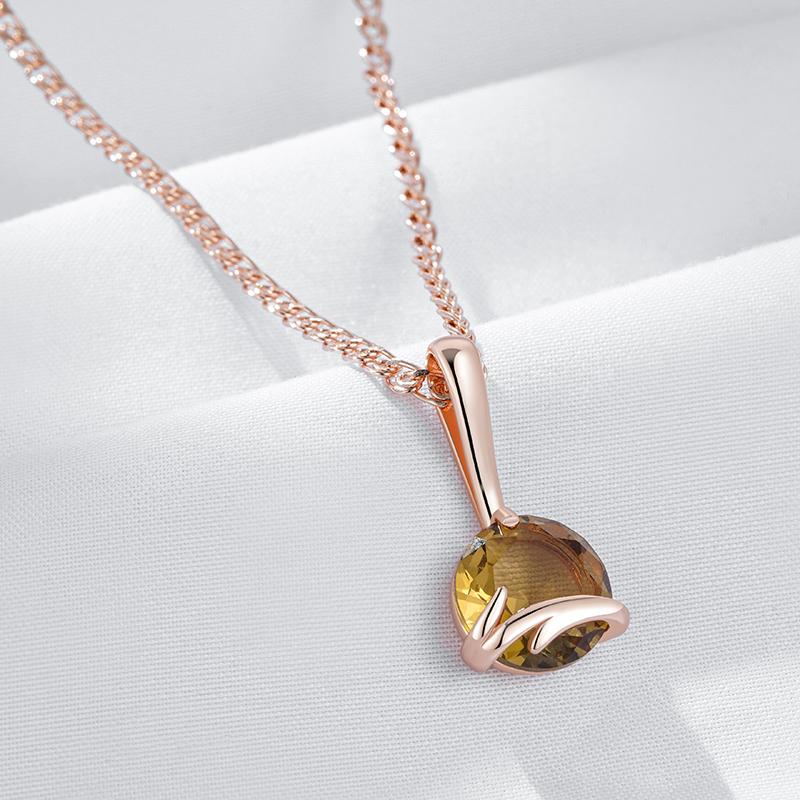 Simple Rose Gold Color Pendant Necklace For Women Fashion Brown Natural Zircon High Quality Bride Wedding Jewelry