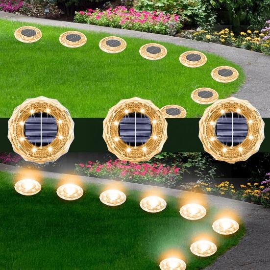 4 Pièces Lumières Solaires de Sol Éclairage Paysager pour Texture Diamant Encastrables Jardin Cour Chemin