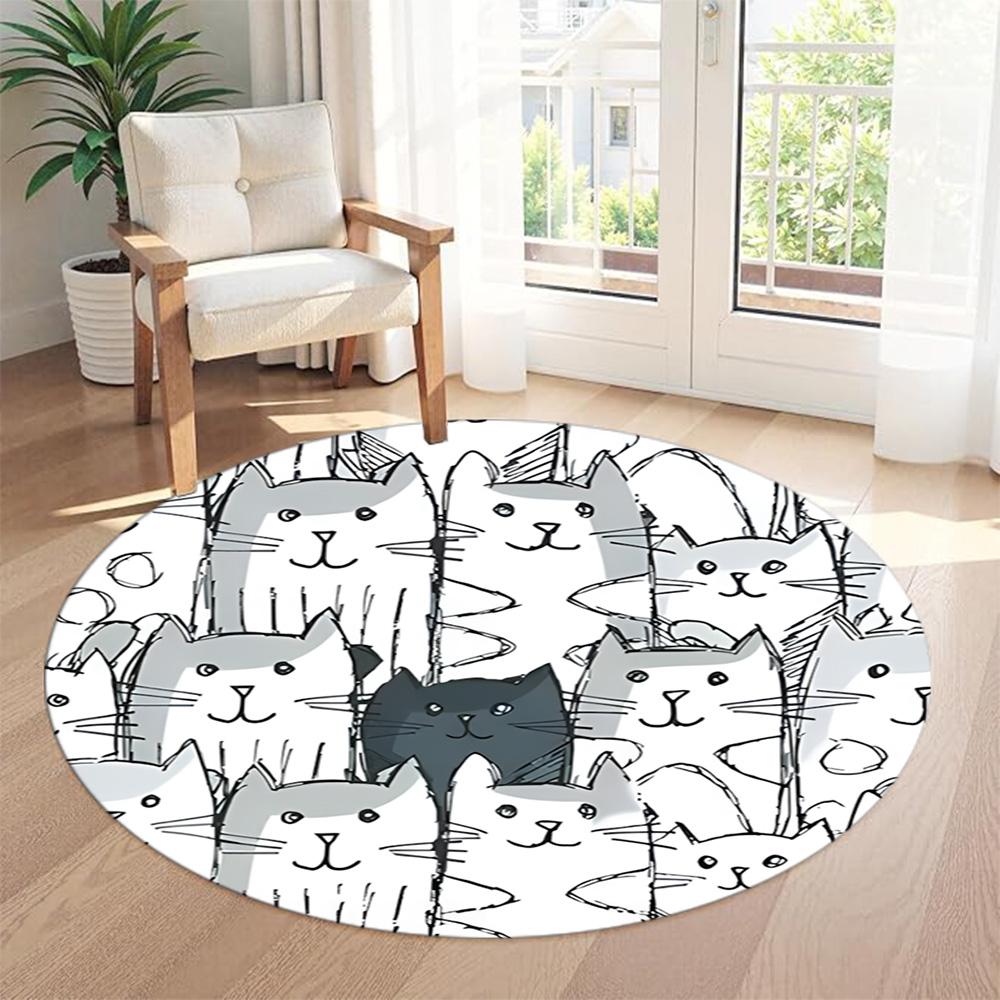 Cat Round Office Rug Perfect for Living Rooms Hallway Balcony Playrooms Anti-slip Round Rug Anime Office Decor