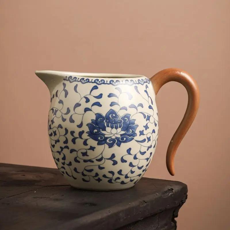 Kung Fu Tea Set 280ml Ru Kiln Blue and White Wrapped Lotus Beauty Club Cup Ceramic Tea Sea Household Single Tea Set