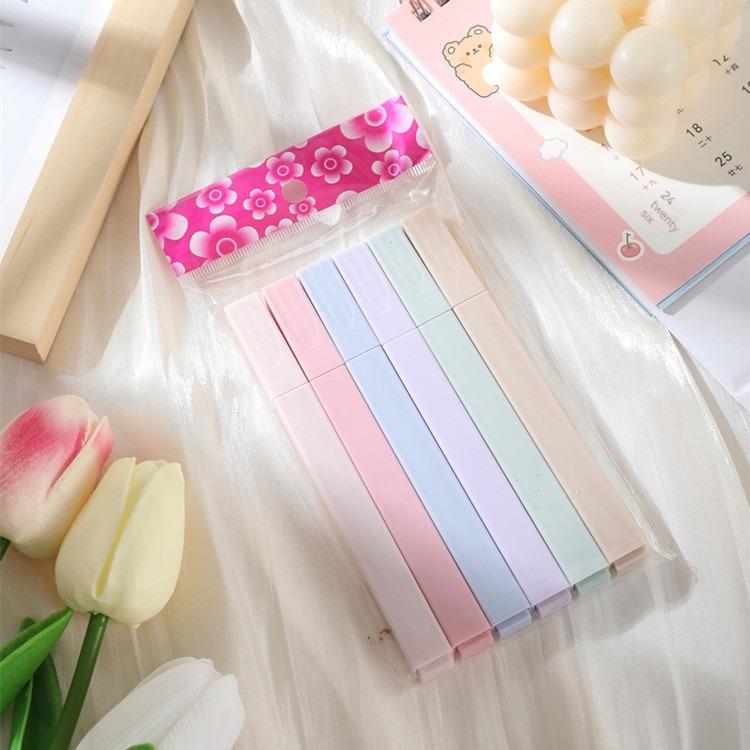 6pcs/set Pastel Color Highlighter Kawaii Stationery Color Marker School Supplies Student Marker Highlighter Stationery