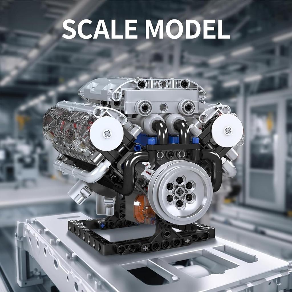 Mould King 10088 MOC Technic Inline Gasoline Engine Building Kit with Motor and Box 535 (V8) 8-Cylinder (Over Items)