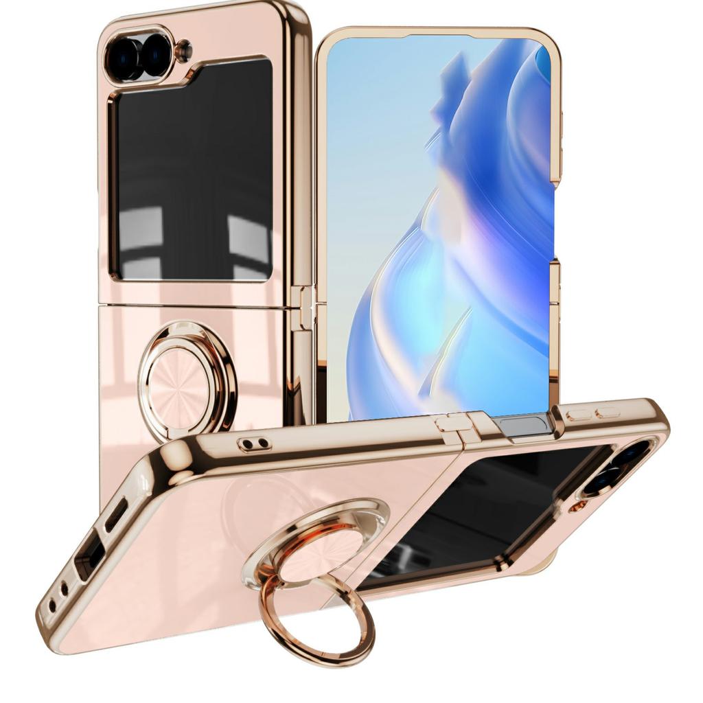 For Samsung Galaxy Z Flip5 5G Case Precise Cutouts 6D Electroplating TPU Phone Cover with Ring Holder