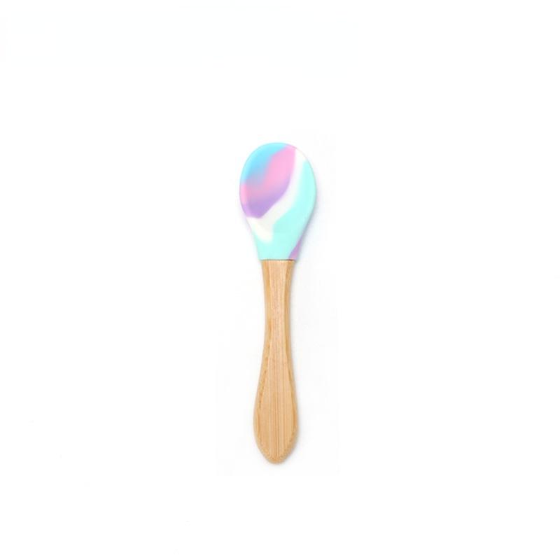 Children Lunch Silicone Tableware Baby Bowl Spoon Wooden Handle Silicone Spoon Cup Bowl Baby Silicone Bowl Lunch Feeding