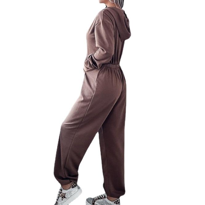 GMXIA Combinaisons et barboteuses à manches longues et à capuche pour femme, mode décontractée, couleur unie, imprimé, automne hiver