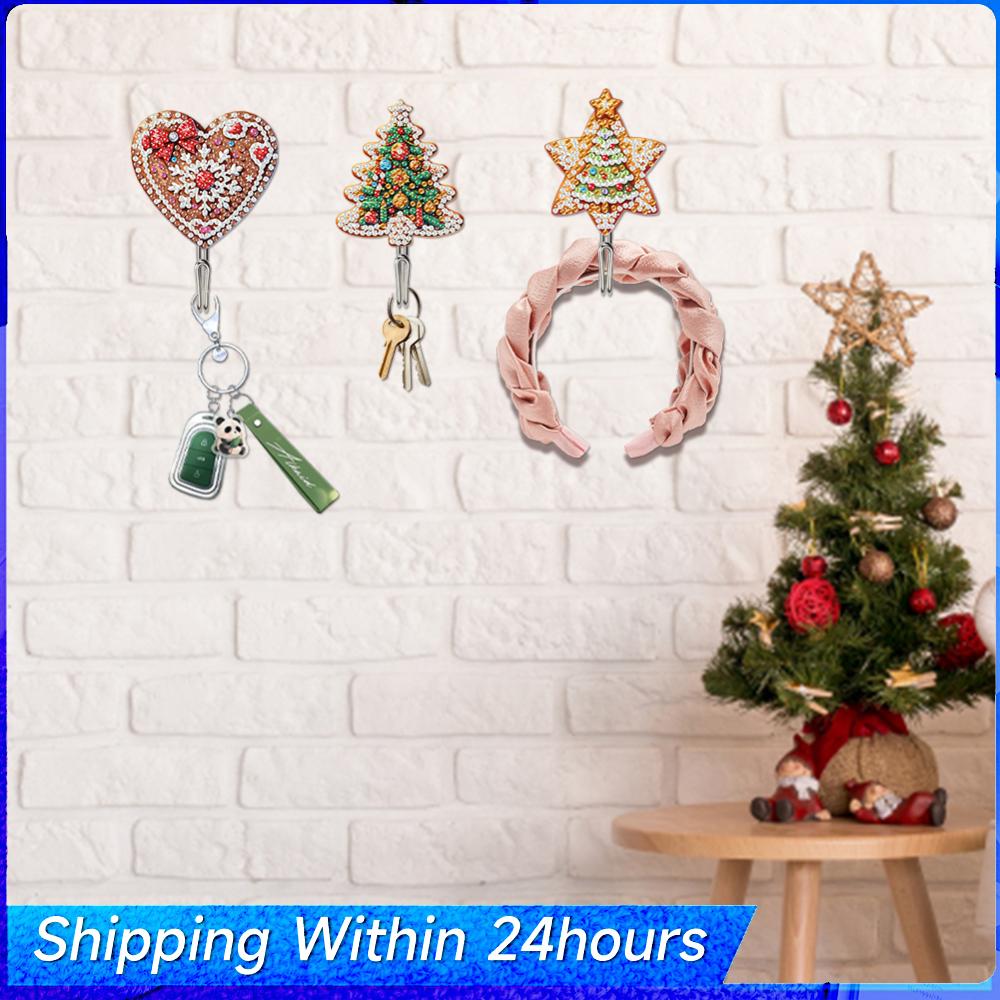 

6Pcs Christmas Diamond Painting Hooks Rhinestone Painting Keychain Hanger DIY Diamond Painting Wall-mounted Key Hook Home Decor China Mainland
