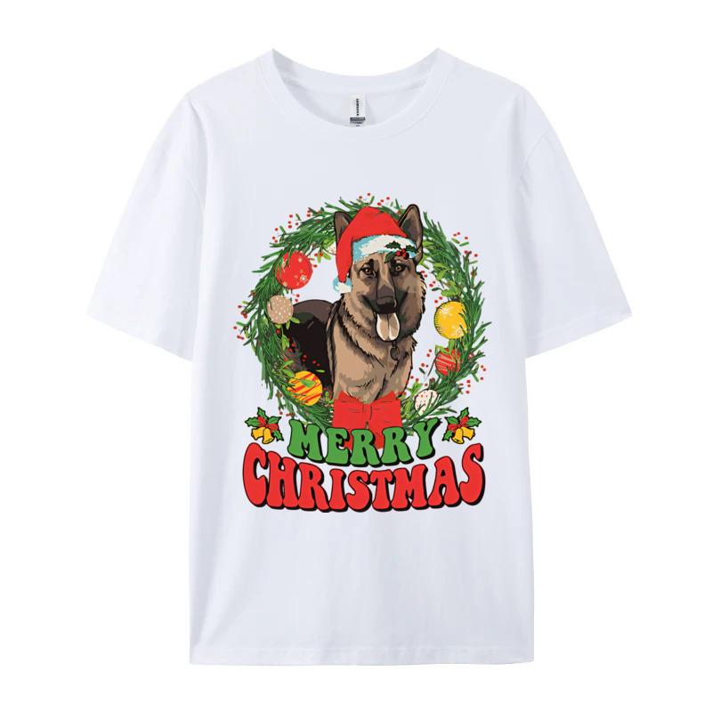 Merry Christmas GerUnisex Shepherd Santa T Shirt Print Tops T Shirt Funny Cotton Unisexs Tshirts Hot Sale Tees S