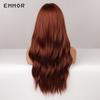 Pelucas onduladas sintéticas resistentes al calor para mujer, pelo largo de cuerpo ondulado con flequillo, color rojo y marrón, para Cosplay, para uso diario