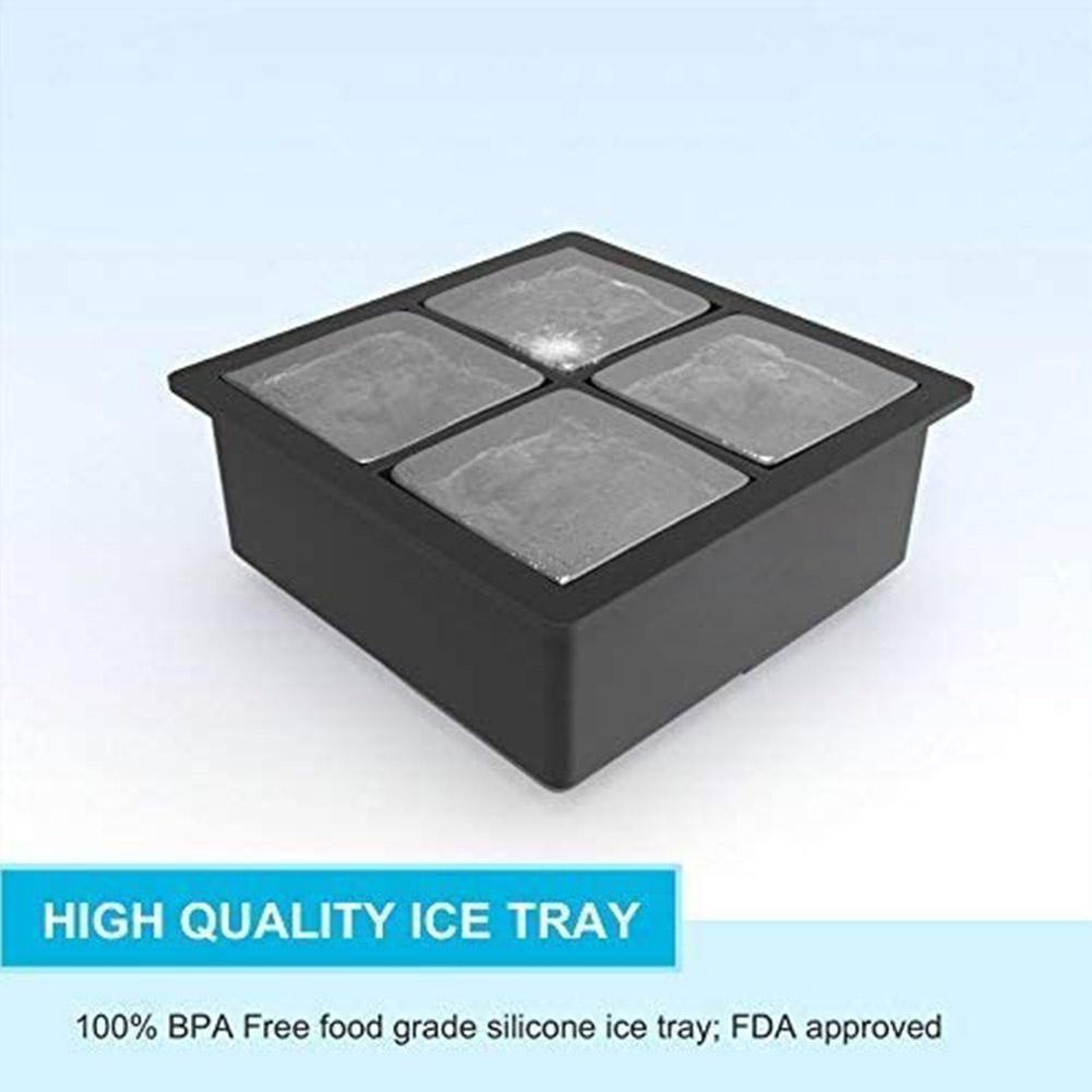 Ice tray plastic with lid and soft bottom 4 large ice cubes Food grade silicone material