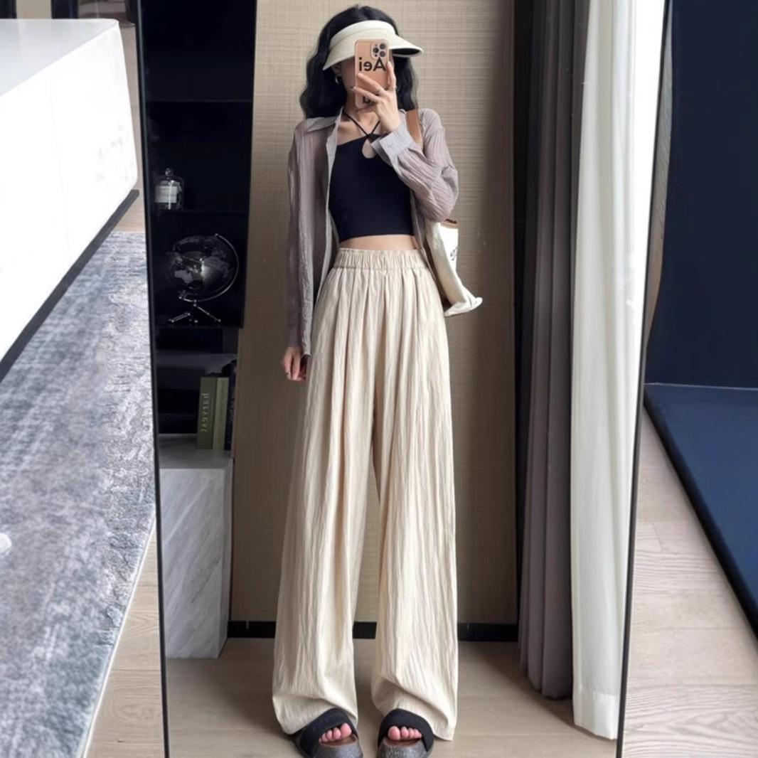 

Petite Ice Silk Wide-Leg High Waist Summer Pants for Women S (80-95 lbs)
