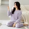 Coral Fleece Pajamas Women'S Autumn And Winter Round Neck Pullover Casual Island Fleece Warm Loungewear Set