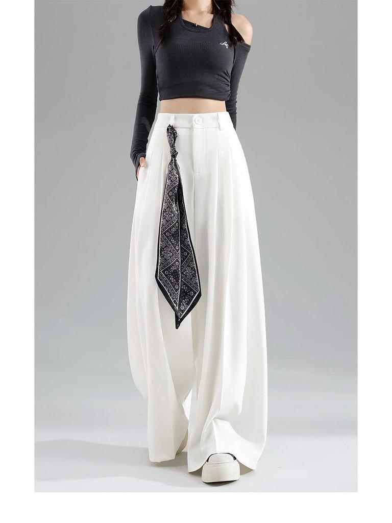 Women's Drapey Wide-Leg High-Waisted Slimming Floor-Length Pants - 2026 Spring/Summer Collection