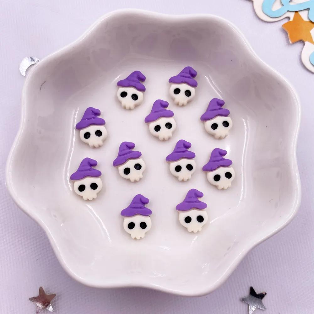 30pcs Resin Mini Colorful Painted Cartoon Ghosts Bat Pumpkin Spider Bat Candle Figurines Flat Back Nail Art DIY Scrapbook M437 H