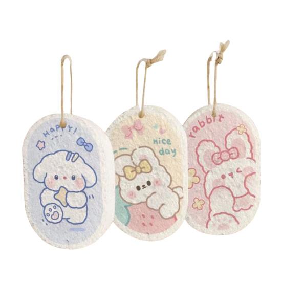 1/3 vnt. Sustorinta medienos plaušų kempinė su animaciniais raštais, saugi kūdikiams, indų plovimui, aliejų sugerianti, neabrazyvi puodų šveitimo priemonė