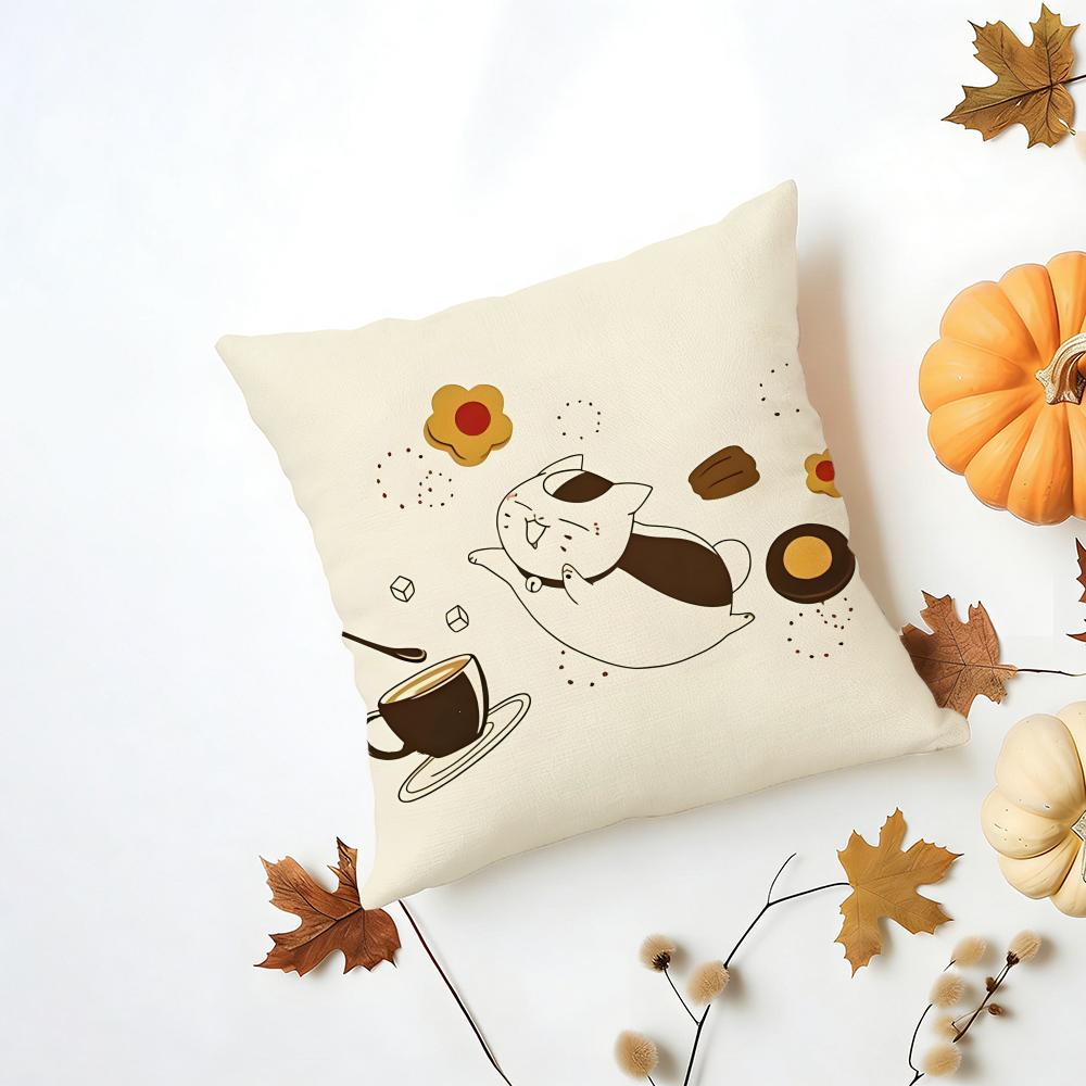 NNyankosensei Cushion Cover Washable Linen Pillowcase Soft for Daily Sofa Bed Home Room Decor