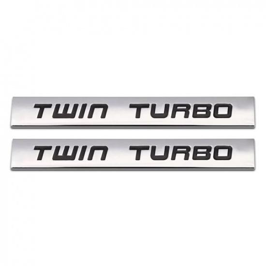 2x Chrome Black Coated TWIN TURBO Metal 3D  Car Motos Engine Emblem V6 Decal