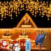 Solar Icicle String Lights Waterproof Solar Christmas Icicle Lights Outdoor Solar Curtain Fairy Light for Party Wedding Decor