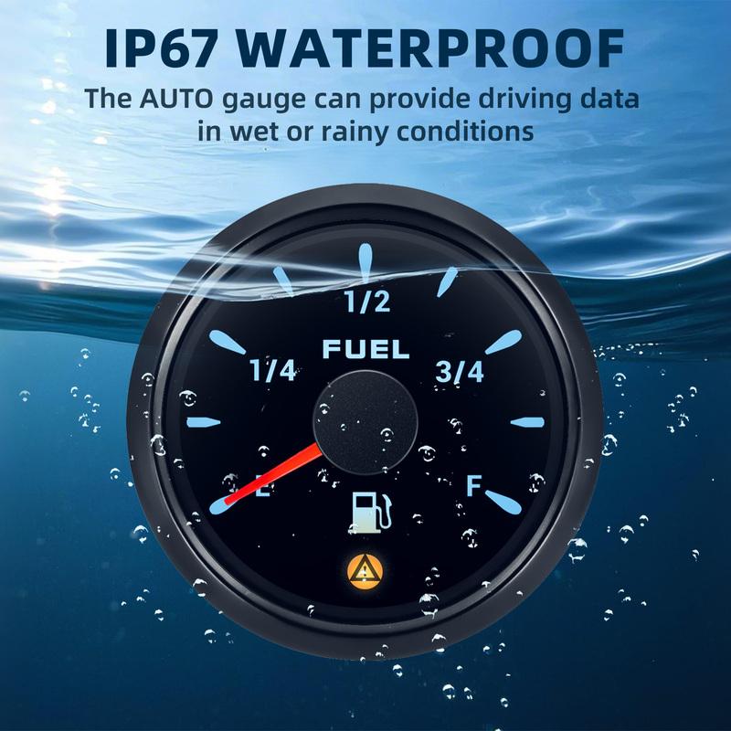 7 Color Backlight 52mm Fuel Level Gauge With Flashing Alarm 0-190ohm 240-33ohm 0-90ohm Oil Tank Meter Digital pointer Gauge