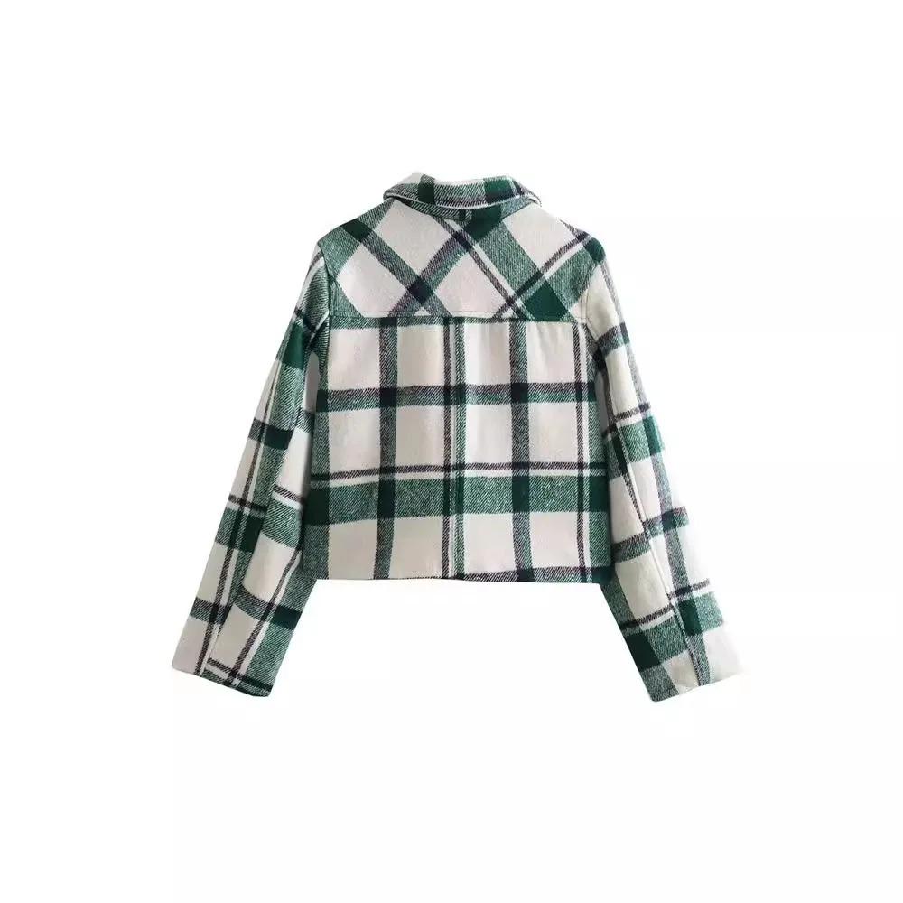 Jarní a podzimní horký prodej nové dámské oblečení Malé voňavé stylové náplastní taška Dekorace Kostkovaná vlněná bunda Kabát