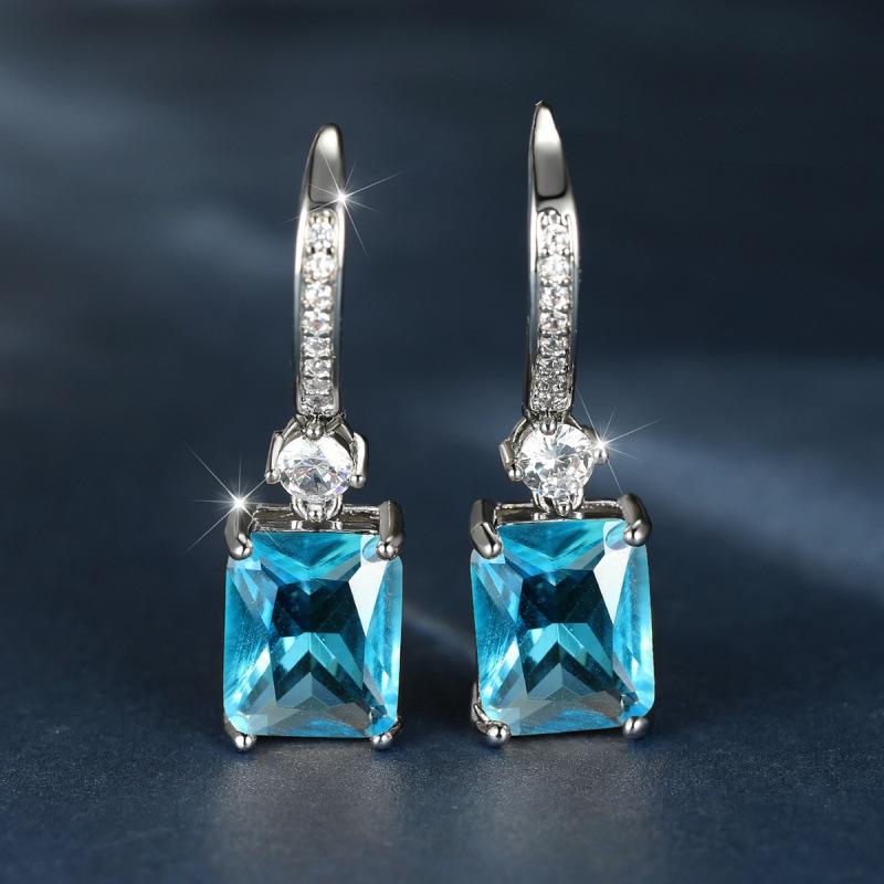 Wish explosive platinum micro-inlaid zircon square diamond quadrilateral stud earrings couple light luxury temperament jewelry