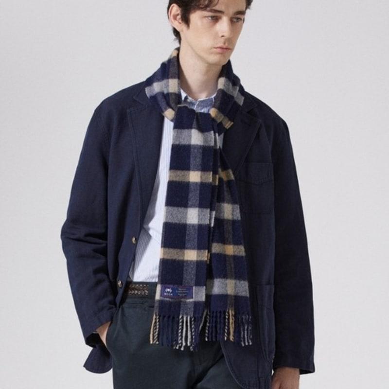 ABRAHAM MOON Merino Wool Muffler 25cm - Blythe Navy Silver