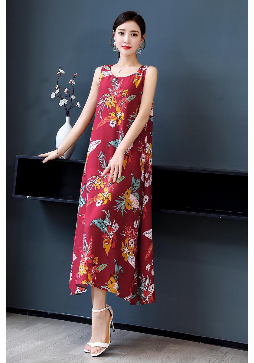 Ethnic Print Sleeveless Plus Size Slimming Long Dress for Summer Vacation 2026 XL