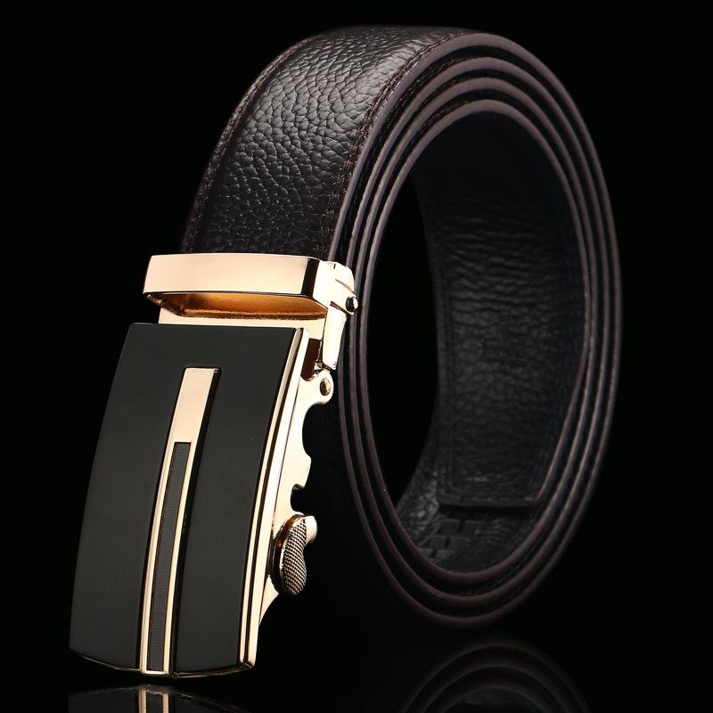 Brown Open Edge Cowhide Belt  Men's Real Cowhide Business Casual Automatic Buckle Belt