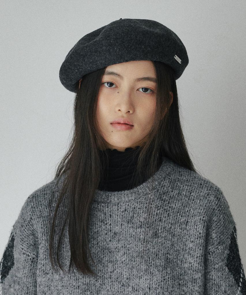 BELLOL Embroidered Wool Beret Charcoal