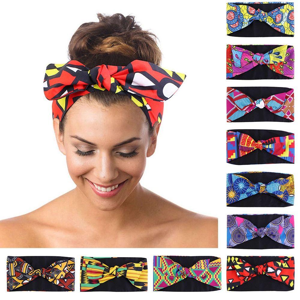 Vintage Wide African Print Headband Elastic Knotted Boho Hair Wrap Sports Yoga Headband for Women